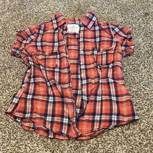 Plaid orange and blue top
